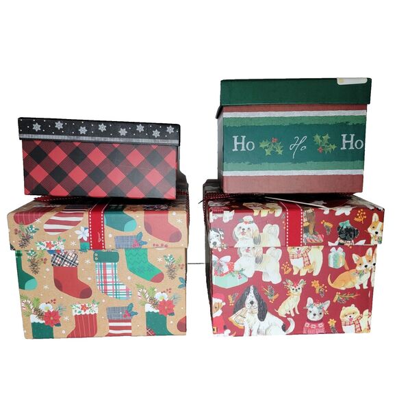 Lot of 4 Christmas Gift Wrapping Boxes Santa-Dogs-Snowman - Picture 2 of 2